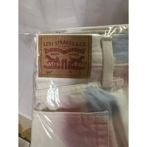 NEW Levi's 501 Jeans Womens Straight Leg White Tie Dye High Waisted Size 31x30 - Picture 4 of 14